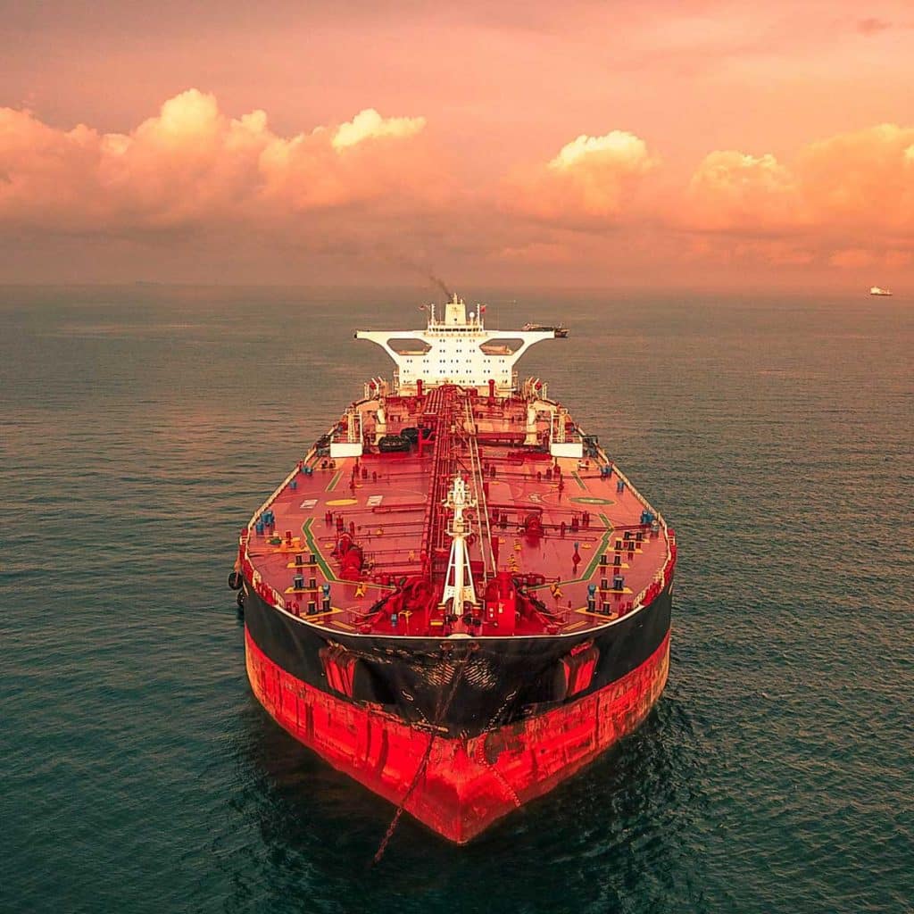 Hington Klarsey: large red oil tanker in the sea